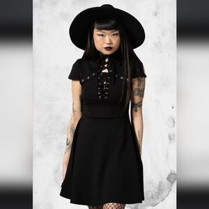 Killstar Black Lace-Up Skater Dress